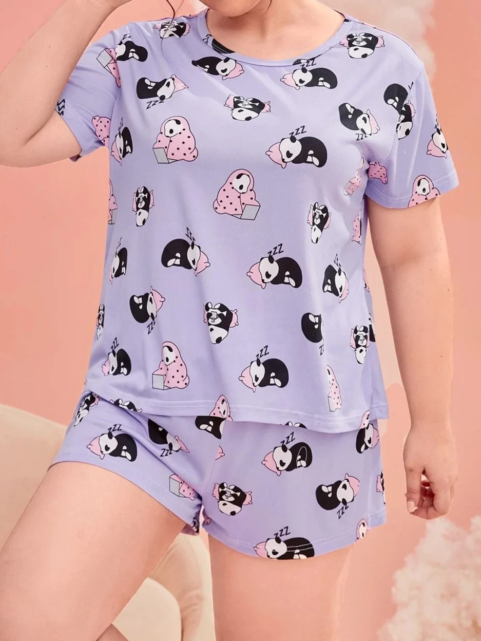 Short sleeved shorts for women's pajamas, summer home clothing set, plus size pajama set, 1XL-5XL