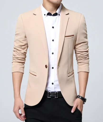Men's Sport Coat Casual Business Blazer Black Slim Fit Solid Color Spring Autumn Suit Outwear Single Breasted One Button