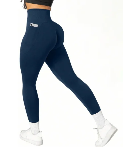 High Waisted Seamless Yoga Pants Butt Lifting Booty Sculpting Gym Leggings with Side Pockets Sexy Workout Tights for Women