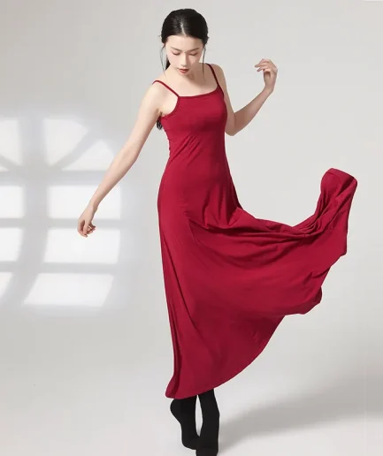 Women's Suspender Professional Dance Dress Modern Dance Dress Performance Jumpsuit Long Girl Solid Color Ballet Sleeveless Dress