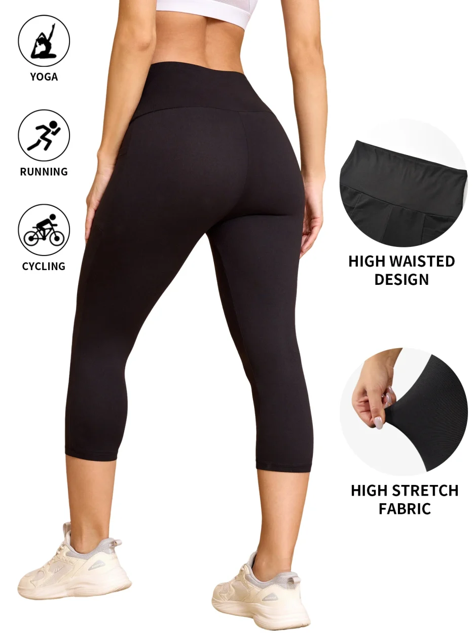 High Waisted capri pants For Women With Pockets Tummy Control No See Through Workout Running Yoga Athletic Push Up Gym Leggings - Image 2