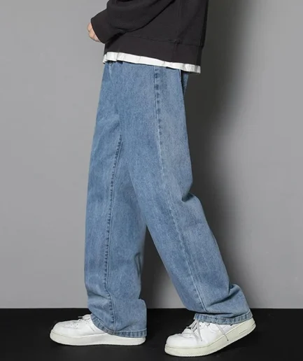 Men Simple Straight Leg Casual Jeans Male Baggy Korean Streetwear Denim Pants Basic Youth Popular Daily Wide Leg Denim Trousers