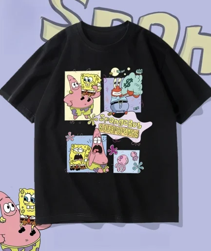 New SpongeBob SquarePants Cartoon Co Branded Printed Women's Plus Size T-shirt 2025 Summer Y2k Loose Casual Short Sleeve Top