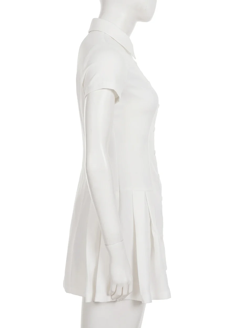 IAMSURE Elegant Fashion Basic Folds A-Line Dress Slim Turn-Down Collar Short Sleeve Mini Dresses For Women 2025 Summer Fashion - Image 3