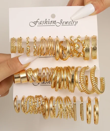 Vintage Gold Color Geometric Hoop Earrings For Women Boho Simple Circle Earring Pearl Drop Earrings Set 2023 New Trendy Jewelry
