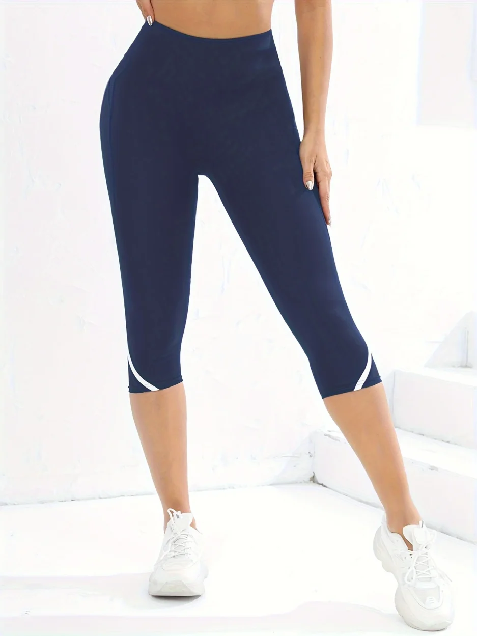 Mesh High Waist Yoga Pants Capri Leggings For Women, Tummy Control Workout Capri Leggings, Women's Activewear - Image 2