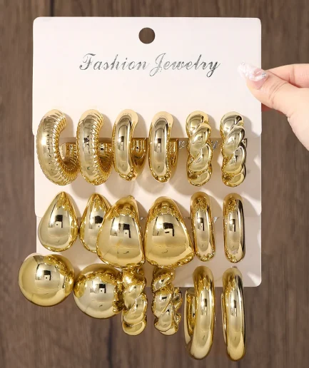 Vintage Big C-Shape Gold Color Earrings Set For Women Fashion Chunky Exaggerated Waterdrop CCB Earring Daily Wear Jewelry 2025