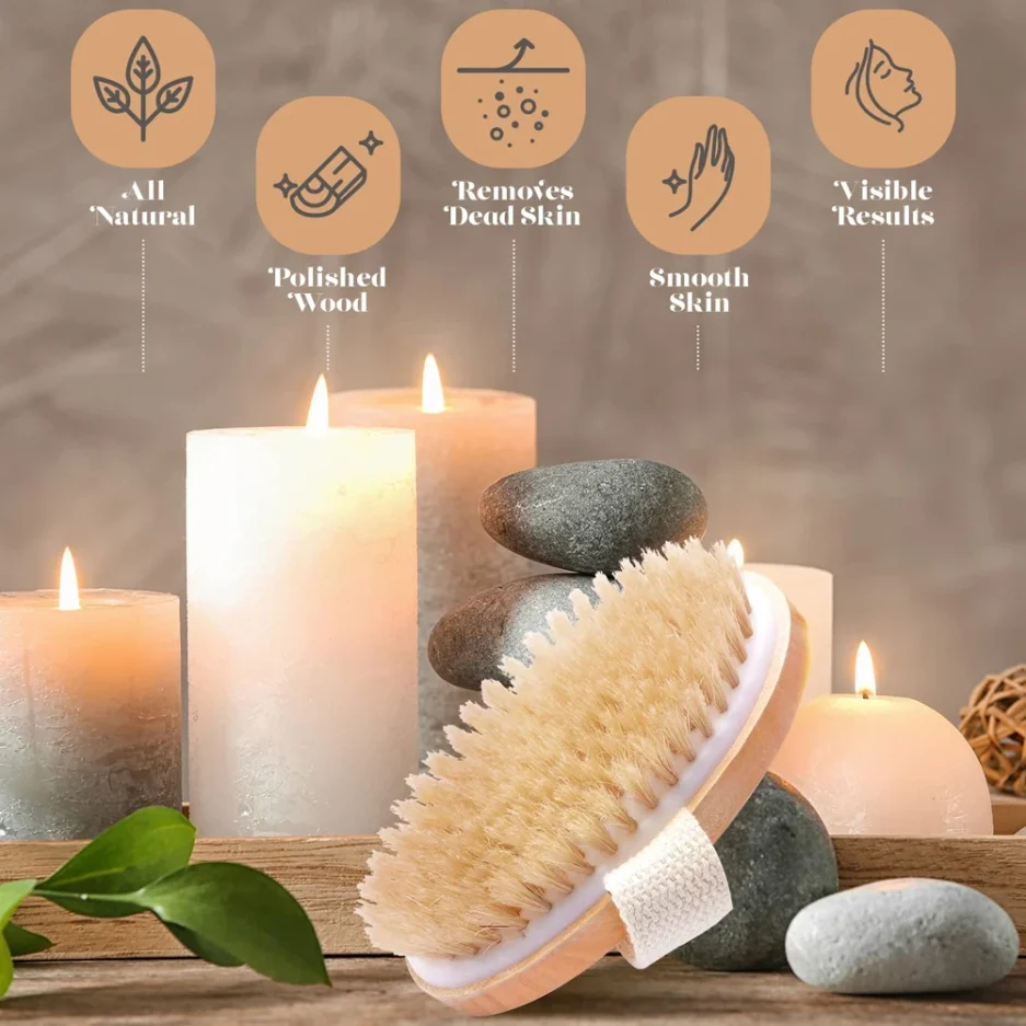 1pcs Exfoliating Wooden Body Massage Shower Brush Natural Bristle Bath Brush Soft SPA Woman Man Skin Care Wet Dry Body Brush - Image 4