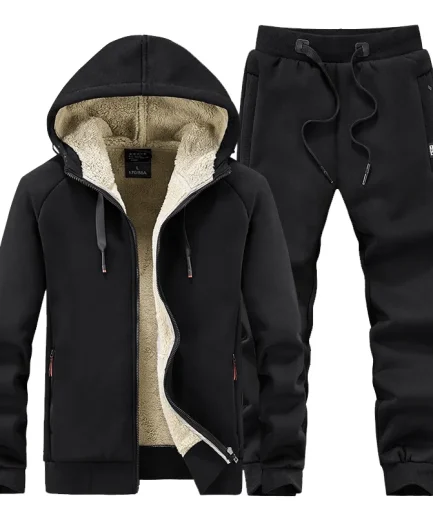Men's Sportswear New Winter Sportsuit Pants Thermal Hoodies Men's 2 Pieces Set Warm Sport Suit Fleece Tracksuit Windproof Gym