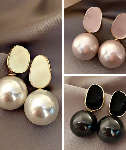Pink White Pearl Dangle Earrings for Women Black Geometric Acrylic Round Ball Pendants Famale Drop Earrings Elegant Ear Jewelry