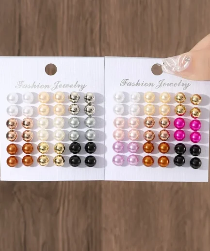 18 Pairs of Minimalist Summer Women's Colorful Pearl Earrings Set for Parties with Fashionable Girl Earrings