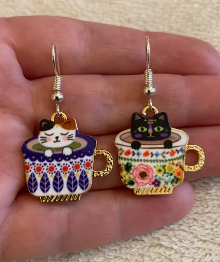 New Fashion Cute Sweeet Cup Cat Drop Dangle Earrings for Women Girls Party Jewelry Gift