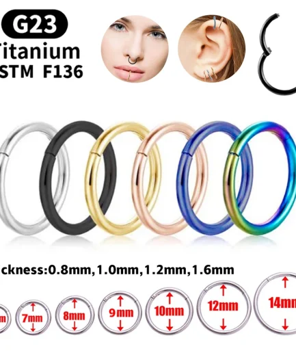 G23 Titanium Nose Rings Mixed Color Body Clips Hoop For Women Men Cartilage Piercing Jewelry Segment Lip Ear L Ring Hoop