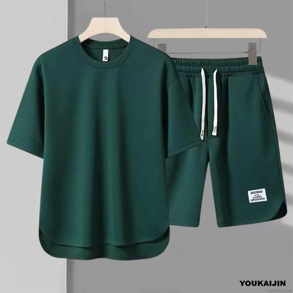 Men's New Waffle Summer Suit 2025 Korean Casual T-shirt + Shorts Suit Men's Tracksuit Solid Color Tracksuit Loose Suit - Image 5