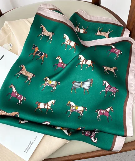 2025 Luxury Horse Print Female Silk Neck Scarf Square Hair Scarves Foulard Head Band Shawls Wraps Neckerchief Bandana Women