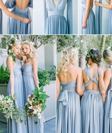 BABYONLINE Sexy Bridesmaid Dress Infinity Style Convertible Halter V neckline Gown Sleeveless Multiway Wrap Changable Guest Gown