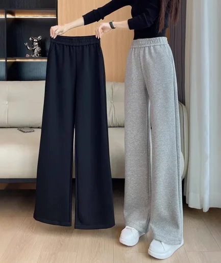 Grey Sports Wide Leg Pants Women's Spring Autumn Thin Straight Casual Sweatpants Comfortable Fashionable Female Trousers