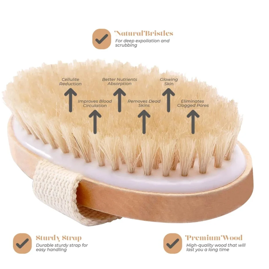 1pcs Exfoliating Wooden Body Massage Shower Brush Natural Bristle Bath Brush Soft SPA Woman Man Skin Care Wet Dry Body Brush - Image 3