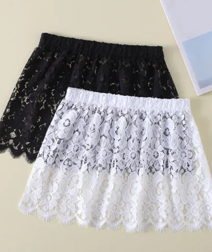 Women Eyelash Floral Lace Shirt Extender Adjustable Layered Faux Top Hem Lower Sweep Mini Skirt Half Slip Underskirt