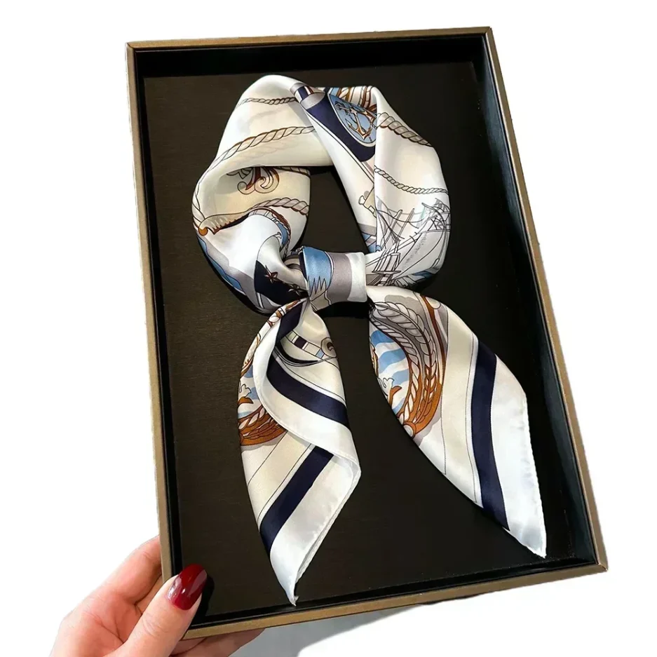 Luxury Design Print Silk Square Scarf Women Soft Satin Horse Hairband Neckerchief Office Hijab Headband Foulard Bag Ribbons Gift - Image 5