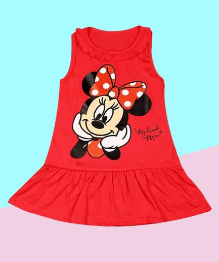 New Fashion Baby Girls Dress Summer Dress Cartoon Cotton Red Minnie Dress Princess Dress Children's Girl Clothing 1-6Years