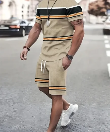 New summer men's sportswear short-sleeved T-shirt suit two-piece outdoor travel clothing oversized shorts training clothes