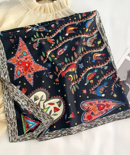 90*90Cm Square Scarf Twill Silk Feeling Women Head Shawls and Wraps Luxury Hair Tree Print Neck Scarves Hijab Bandana Pashmina