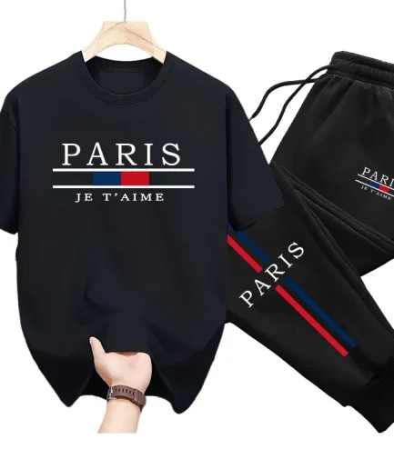 Paris Fashion Men's Set T-shirts Sweatpants Spring Summer Daily Casual Sporty Jogger Suit Male Home Outdoor Comfort Cool Outfits