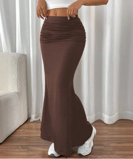 Women Solid Slim Fishtail Skirt Spring Summer New In Elegant Fashion High Waist Fold Skirts Lady Causal Street Short Dress Sexy
