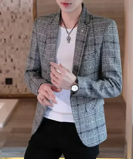 Plaid Male Blazer Brown Men's Suit Jackets Single Breasted Coat Fashion 2024 Fashionable High Quality Classic Luxury Designer