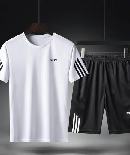 Summer Breathable Sports Suit Men's Short-Sleeved Shorts Loose Quick Drying T-Shirt Short Quarter Pants Casual Running Suit