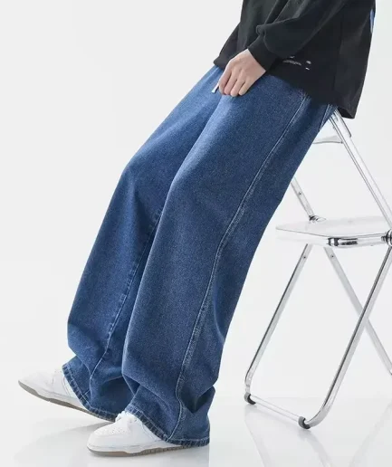 2025 New Streetwear Loose Jeans Men Korean Style Fashion Loose Straight Wide Leg Pants Men's Brand Clothing Black Light Blue