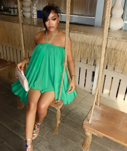 Sexy O-Shaped Mini Dress A700DS Cross-Border Spring Summer New Loose Neck Hanging Strap Women's Dress Empire Waist Short Length