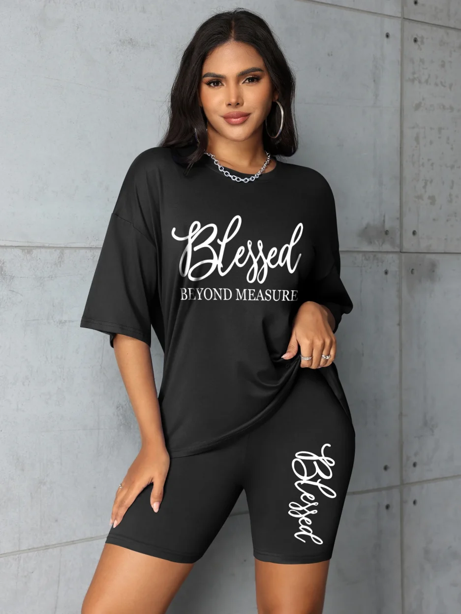 Plus size sets for women Summer 2 pieces Blessed printed offers and liquidation everything cheap elegant women's sets Short sets - Image 5