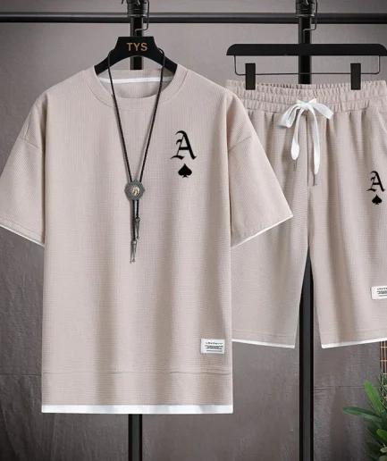 Fashionable casual men's sports suit short-sleeved T-shirt and outdoor summer sports shorts two-piece set daily casual
