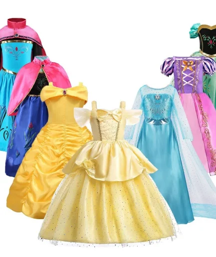 Kids Belle Costume Girl Halloween Princess Cosplay Party Dress Children Rapunzel Cinderella Anna Elsa Encanto Birthday Clothes