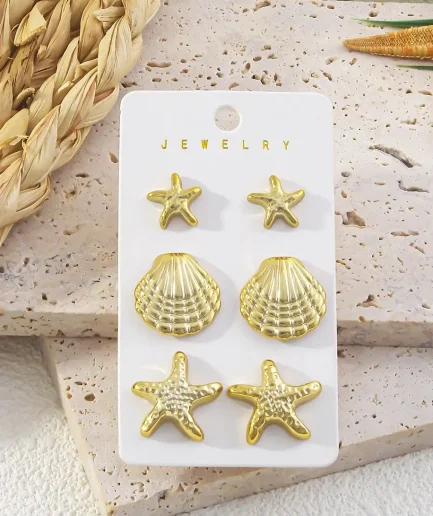 6Pcs Exquisite Starfish Shell Stud Earrings Fashionable CCB Earring Set Women's Summer Beach Party Jewelry Gifts