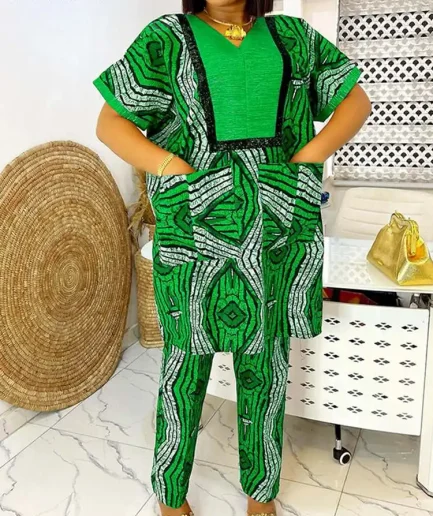 Plus Size 5XL Women Sets Summer Printing Loungewear Pants Sets VONDA 2024 Vintage Short Sleeve Tops Loose Pants Suits Two Piece