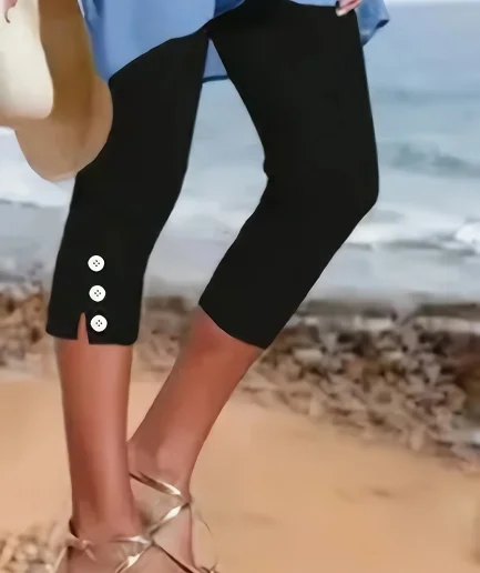 Ladies casual sweatpants, summer elastic waist stretch yoga pants ladies cropped pants.