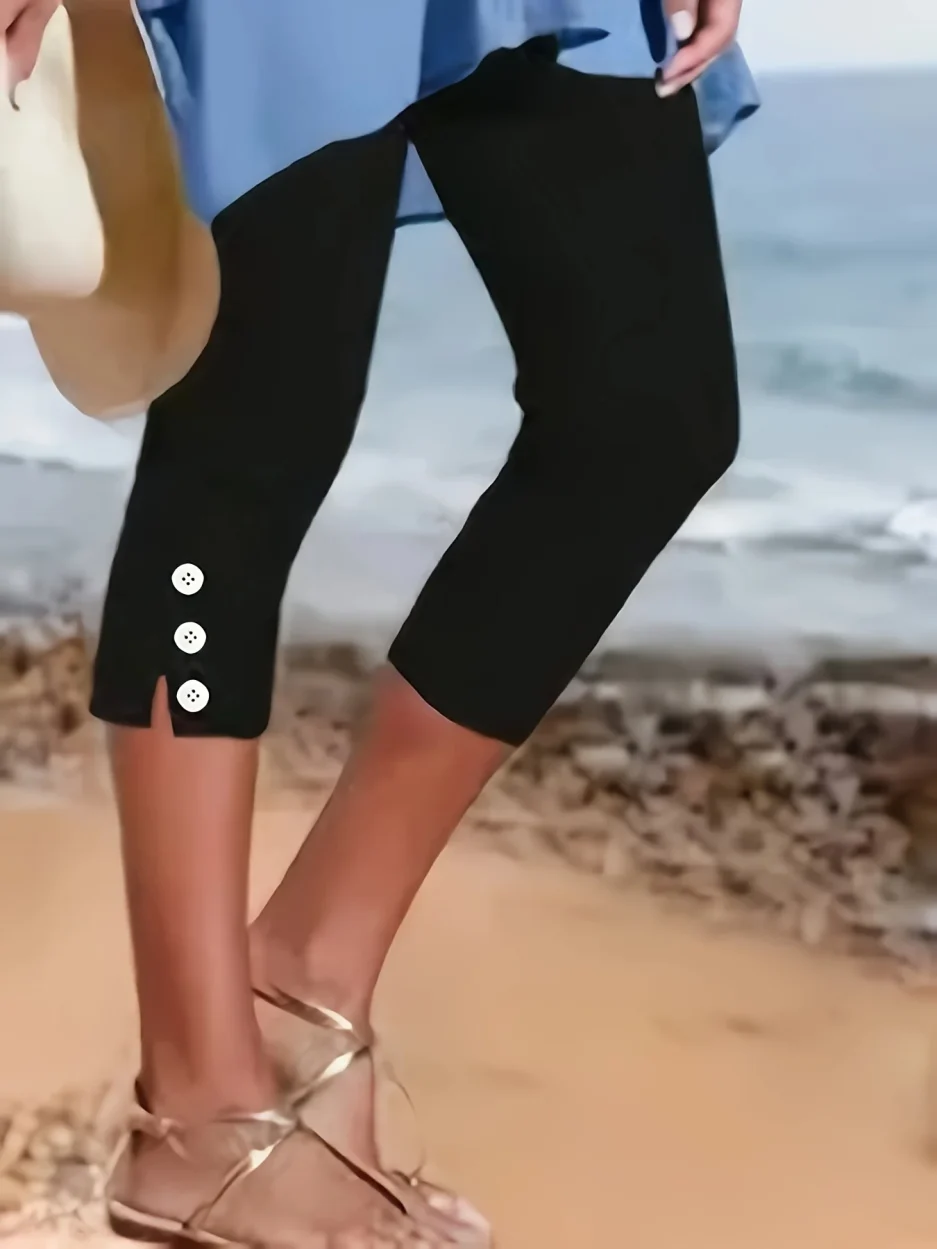 Ladies casual sweatpants, summer elastic waist stretch yoga pants ladies cropped pants.