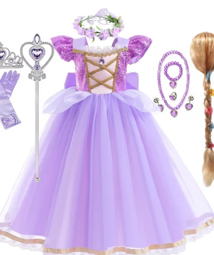 Summer Rapunzal Girl Princess Dress Cosplay Tangled Halloween Birthday Party Vestido Kids Birthday Costume