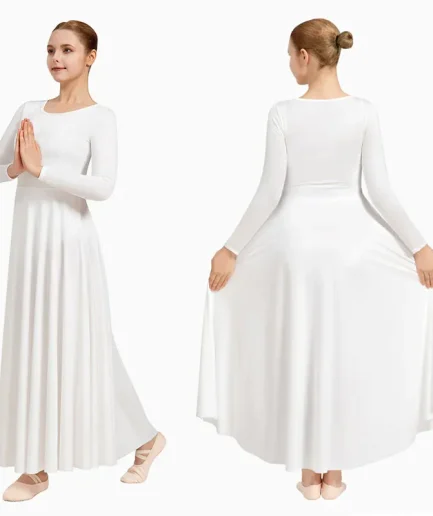 Women's Long Sleeve Praise Dance Dress Loose Fit Full Length Church Liturgical Lyrical Dancewear Worship Costume