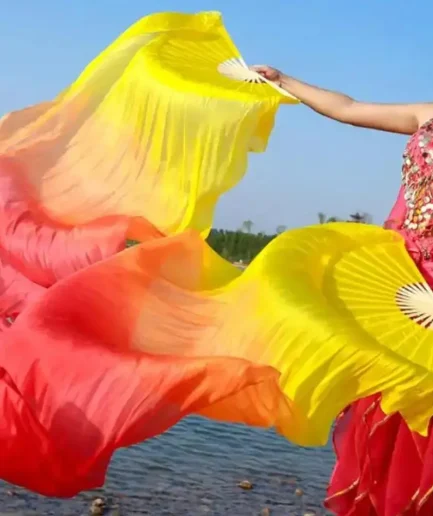 150cm Ms.Belly Dancing Fan Gradient Color Dancer Practice Long Imitation Dance Props Imitation Silk Fans Belly Dance Fans