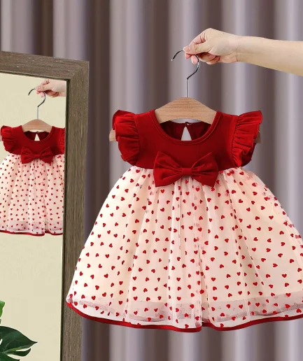 (0-3 Years Old) Summer Baby Girl Bow Flying Sleeves Princess Dress Girl Korean Edition Little Love Birthday Dress