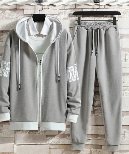 Casual Men's Sport Suit Loose Fit Hooded Cardigan Sweatshirt Pants Set Spring Autumn Season Stylish Outfit
