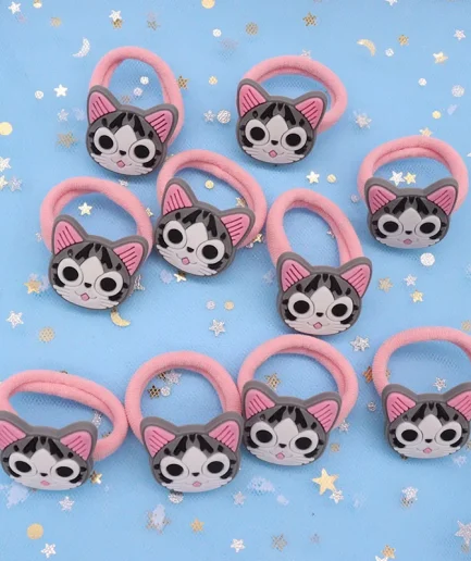 2Pcs Cute Animal Cat Hair Accessories Children Rubber Bands Scrunchies Elastic Hair Bands Girls Headband Decorations Ties Gum
