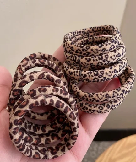 5/10pcs Leopard Print Elastic Hair Tie with High Tension and No Seam for Women's High Ponytail Thickening Band
