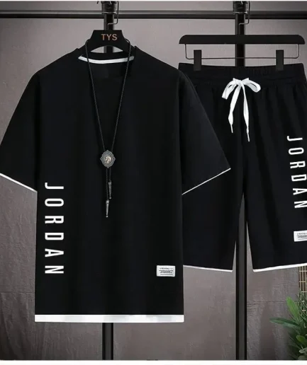 Stylish casual T-shirt + Shorts set Men's sports set Loose comfortable low Run 2025 men's summer Waffle suit