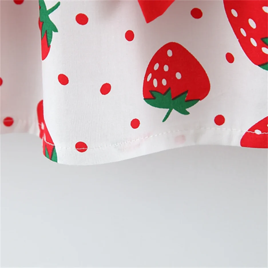 Summer Baby Girl's Dress Small Round Dot Strawberry Print Chest Bow Daily Casual Dress with Hat - Image 6