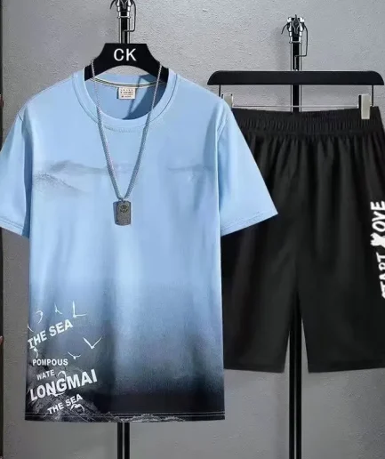 Youth quick-drying shorts Suits for men Summer Shorts Set casual thin Student Short Sleeve 2 Piece Set Tracksuits Men Clothing
